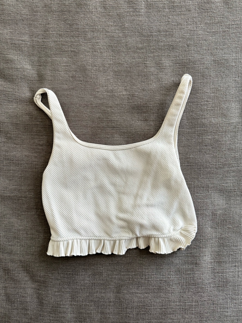 Zara Cream Ruffle Ribbed Crop Tank - Picture 2 of 4